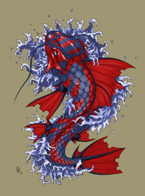 Red And Blue Carp Fish Tattoo Design